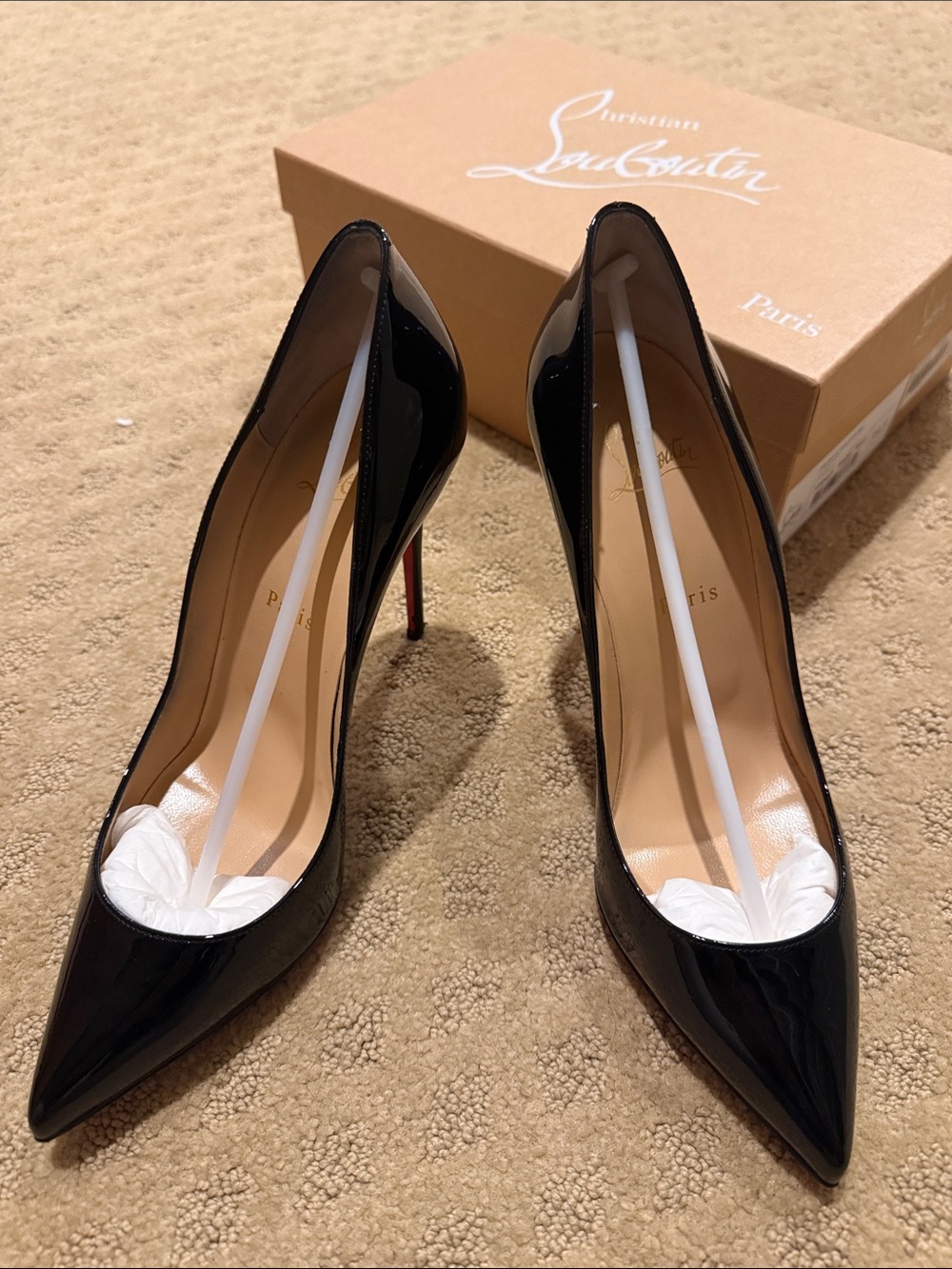 Christian Louboutin Black Patent Pointed Stiletto Heels with Red Soles - Picture 3 of 4
